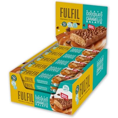 Fulfil 15 Barrette Proteiche da 55 Grammi, Gusto Cioccolato e Caramello Salato con 9 Vitamine e Pochi Zuccheri, Confezione da 825 Grammi Fulfil 15 Barrette Proteiche da 55 Grammi, Gusto Cioccolato e Caramello Salato con 9 Vitamine e Pochi Zuccheri, Confezione da 825 Grammi