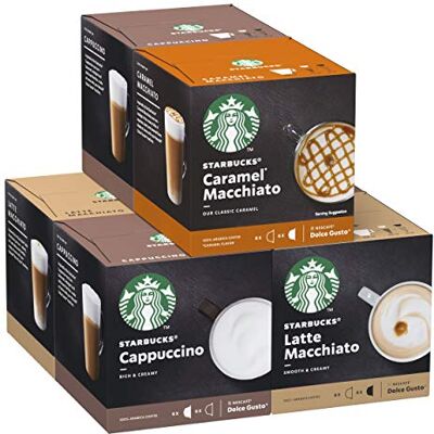 Starbucks Confezione Assortita di Bevande con Latte Nescafe Dolce Gusto 6 Confezioni da 12 Capsule (72 Capsule) Starbucks Confezione Assortita di Bevande con Latte Nescafe Dolce Gusto 6 Confezioni da 12 Capsule (72 Capsule)