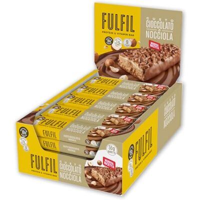 Fulfil 15 Barrette Proteiche da 55 Grammi, Gusto Cioccolato e Nocciola con 9 Vitamine e Pochi Zuccheri, Confezione da 825 Grammi Fulfil 15 Barrette Proteiche da 55 Grammi, Gusto Cioccolato e Nocciola con 9 Vitamine e Pochi Zuccheri, Confezione da 825 Grammi