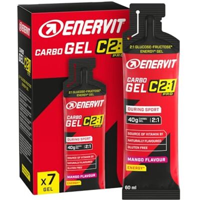Enervit Carbo Gel C2:1PRO Mango, Gel Energetico, 40g di Carboidrati, per Attività ad Alta Intensità, +50% di Carboidrati Assorbiti, Gusto Mango, Senza Glutine, Alta Digeribilità, 7 Pack da 60ml Enervit Carbo Gel C2:1PRO Mango, Gel Energetico, 40g di Carboidrati, per Attività ad Alta Intensità, +50% di Carboidrati Assorbiti, Gusto Mango, Senza Glutine, Alta Digeribilità, 7 Pack da 60ml