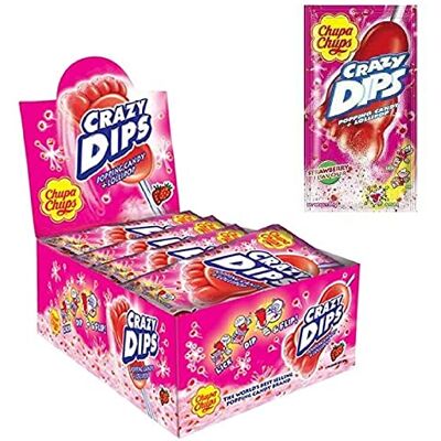 Idea Chupa Chups Crazy Dips Lecca Lecca Fragola con Polvere Effervescente 15 g Confezione da 24 Pezzi Idea Chupa Chups Crazy Dips Lecca Lecca Fragola con Polvere Effervescente 15 g Confezione da 24 Pezzi