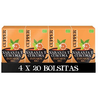 CUPPER Tisana Biologica Arancia e Curcuma 20 bustine di tè, Confezione da 4 CUPPER Tisana Biologica Arancia e Curcuma 20 bustine di tè, Confezione da 4