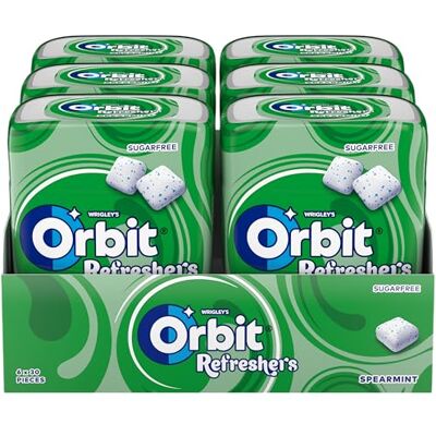 Orbit Refreshers, Chewing Gum al Gusto di Menta Verde, Snack Senza Zucchero, con Xilitolo, per Denti Sani e Puliti, 6 Confezioni con 30 Gomme da Masticare Orbit Refreshers, Chewing Gum al Gusto di Menta Verde, Snack Senza Zucchero, con Xilitolo, per Denti Sani e Puliti, 6 Confezioni con 30 Gomme da Masticare