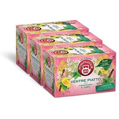 Pompadour , Tisana Ventre Piatto PLUS con Finocchio e Carvi, 54 Filtri (3 Confezioni da 18 Filtri), Contribuisce a Ridurre il Gonfiore e ad Eliminare i Gas in Eccesso, Senza Lattosio, Glutine, Vegan Pompadour , Tisana Ventre Piatto PLUS con Finocchio e Carvi, 54 Filtri (3 Confezioni da 18 Filtri), Contribuisce a Ridurre il Gonfiore e ad Eliminare i Gas in Eccesso, Senza Lattosio, Glutine, Vegan