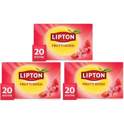 Lipton Frutti Rossi, infuso naturalmente senza caffeina, Infusi alla frutta ed erbe, Confezionati singolarmente, 60 filtri (3 confezioni da 20 filtri) Lipton Frutti Rossi, infuso naturalmente senza caffeina, Infusi alla frutta ed erbe, Confezionati singolarmente, 60 filtri (3 confezioni da 20 filtri)