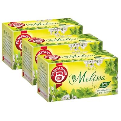 Pompadour , Infuso Melissa, 60 Filtri (3 Confezioni da 20 Filtri), Rlassante e Distensivo, Ideale per la Sera, 100% Naturale, Senza Lattosio, Glutine e Allergeni, Vegan Pompadour , Infuso Melissa, 60 Filtri (3 Confezioni da 20 Filtri), Rlassante e Distensivo, Ideale per la Sera, 100% Naturale, Senza Lattosio, Glutine e Allergeni, Vegan