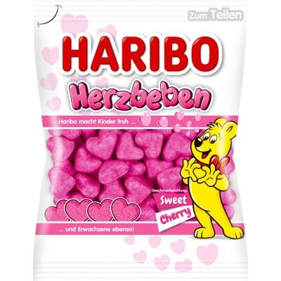 HARIBO Herzbeben, Caramelle Gommose A Forma Di Cuore Con Un Dolce Rivestimento Di Ciliegie Candite, Ideali Per San Valentino 160gr, 1 item HARIBO Herzbeben, Caramelle Gommose A Forma Di Cuore Con Un Dolce Rivestimento Di Ciliegie Candite, Ideali Per San Valentino 160gr, 1 item