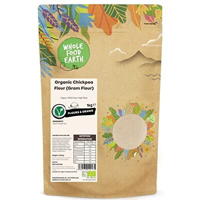 Wholefood Earth Farina di ceci (farina di grammo) biologica, 1 kg, vegana, senza OGM, alto contenuto di fibre, certificata biologica Wholefood Earth Farina di ceci (farina di grammo) biologica, 1 kg, vegana, senza OGM, alto contenuto di fibre, certificata biologica