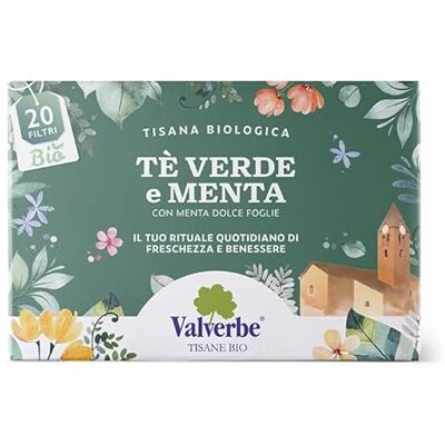 VALVERBE Tè Verde e Menta Biologico 20 Filtri Pacco da 6-180 g VALVERBE Tè Verde e Menta Biologico 20 Filtri Pacco da 6-180 g