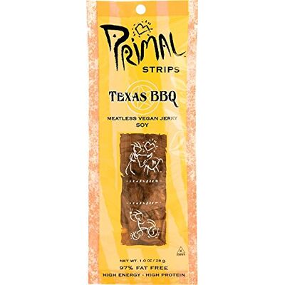 Primal Spirit Foods Primal Strips Sapore a scatti Meatless del BBQ del Texas della soia di Vegan 1 conteggio Primal Spirit Foods Primal Strips Sapore a scatti Meatless del BBQ del Texas della soia di Vegan 1 conteggio