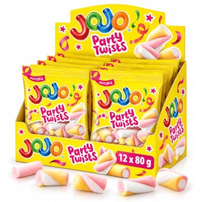 Nestlé JOJO PartyTwist, caramelle spumose ai gusti di gelato, pesca e mirtillo, 12 × 80 g Nestlé JOJO PartyTwist, caramelle spumose ai gusti di gelato, pesca e mirtillo, 12 × 80 g