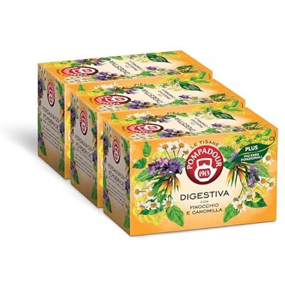 Pompadour , Tisana Digestiva Plus con Finocchio e Camomilla, 54 Filtri (3 Confezioni da 18 Filtri), Utile per Stimolare i Naturali Processi Digestivi, Senza Lattosio, Glutine e Allergeni, Vegan Pompadour , Tisana Digestiva Plus con Finocchio e Camomilla, 54 Filtri (3 Confezioni da 18 Filtri), Utile per Stimolare i Naturali Processi Digestivi, Senza Lattosio, Glutine e Allergeni, Vegan
