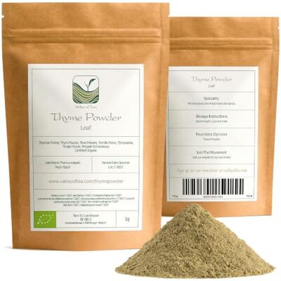 Valley of Tea Timo in Polvere Biologico Macinato Erba Gourmet Finemente Milata ideale per insaporire zuppe sughi e marinate senza lasciare pezzetti di foglia nel piatto Valley of Tea Timo in Polvere Biologico Macinato Erba Gourmet Finemente Milata ideale per insaporire zuppe sughi e marinate senza lasciare pezzetti di foglia nel piatto
