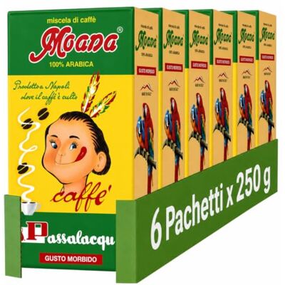 Passalacqua Moana Caffè Premium Macinato – 6 Pacchetti 250g (1,5kg) Tostatura Autentica Napoletana 100% Arabica Morbido e Delicato con Note di Caramello e Nocciole Made in Italy Passalacqua Moana Caffè Premium Macinato – 6 Pacchetti 250g (1,5kg) Tostatura Autentica Napoletana 100% Arabica Morbido e Delicato con Note di Caramello e Nocciole Made in Italy