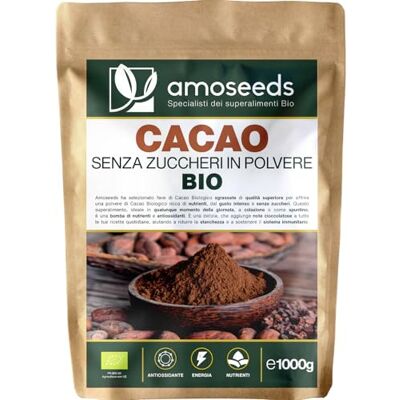 Amoseeds Cacao Senza Zuccheri in polvere BIO 1KG Fave sgrassati di Cacao Bio, 100% puro Gusto Intenso di Cioccolato Qualità superiore Amoseeds Cacao Senza Zuccheri in polvere BIO 1KG Fave sgrassati di Cacao Bio, 100% puro Gusto Intenso di Cioccolato Qualità superiore