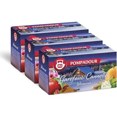 Pompadour , Infuso Garofano e Cannella, 60 Filtri (3 Confezioni da 20 Filtri), Bevanda Intensa ed Avvolgente, Ideale per le Fredde Sere d'Inverno, Senza Lattosio, Glutine e Allergeni, Vegan Pompadour , Infuso Garofano e Cannella, 60 Filtri (3 Confezioni da 20 Filtri), Bevanda Intensa ed Avvolgente, Ideale per le Fredde Sere d'Inverno, Senza Lattosio, Glutine e Allergeni, Vegan