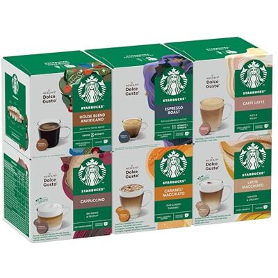 Starbucks Kit Degustazione Caffè e Bevande by Nescafé Dolce Gusto, 6 Confezioni da 12 Capsule (72 capsule compatibili Nescafé Dolce Gusto) Esclusiva Amazon Starbucks Kit Degustazione Caffè e Bevande by Nescafé Dolce Gusto, 6 Confezioni da 12 Capsule (72 capsule compatibili Nescafé Dolce Gusto) Esclusiva Amazon