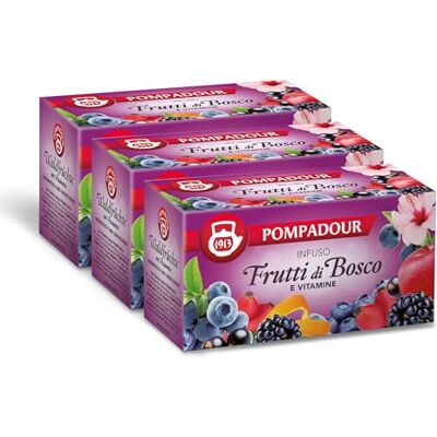 Pompadour , Infuso Frutti di Bosco e Vitamine, 60 Filtri (3 Confezione da 20 Filtri), Dolce e Fruttato, Ricco di Vitamine, Piace anche ai Bambini, Senza Lattosio, Glutine e Allergeni, Vegan Pompadour , Infuso Frutti di Bosco e Vitamine, 60 Filtri (3 Confezione da 20 Filtri), Dolce e Fruttato, Ricco di Vitamine, Piace anche ai Bambini, Senza Lattosio, Glutine e Allergeni, Vegan