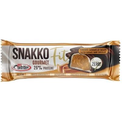 Pronutrition SNAKKO FIT CARAMELLO SALATO Cialda di wafer ricoperta di cioccolato tipo fondente e ripiena di crema al gusto caramello salato 30g Pronutrition SNAKKO FIT CARAMELLO SALATO Cialda di wafer ricoperta di cioccolato tipo fondente e ripiena di crema al gusto caramello salato 30g