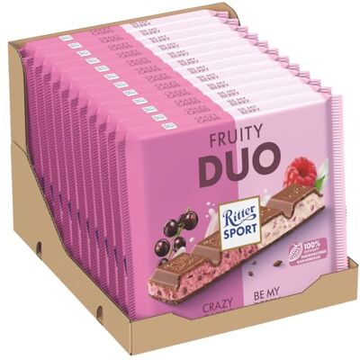 Ritter Sport Fruity Duo, Doppio Gusto in Unica Barretta Crazy Cassis + Be My Berry, Tavoletta di Cioccolato al Latte con Fiocchi di Riso, Pezzi di Frutti Rossi e Crema di Yogurt, 12 Pezzi x 218g Ritter Sport Fruity Duo, Doppio Gusto in Unica Barretta Crazy Cassis + Be My Berry, Tavoletta di Cioccolato al Latte con Fiocchi di Riso, Pezzi di Frutti Rossi e Crema di Yogurt, 12 Pezzi x 218g