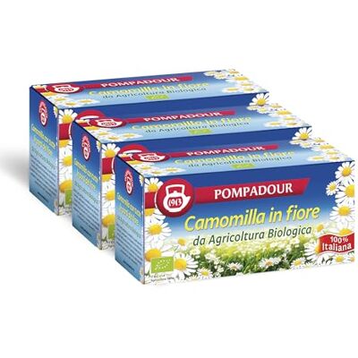 Pompadour , Infuso Camomilla, 45 Filtri (3 Confezioni da 15 Filtri), Aromatico e Digestivo, Ideale anche come Dopo-Pasto, 100% Naturale, Senza Lattosio, Glutine e Allergeni, Vegan Pompadour , Infuso Camomilla, 45 Filtri (3 Confezioni da 15 Filtri), Aromatico e Digestivo, Ideale anche come Dopo-Pasto, 100% Naturale, Senza Lattosio, Glutine e Allergeni, Vegan