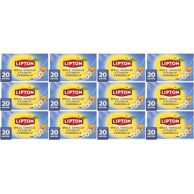 Lipton Miele, Vaniglia e fiori di Camomilla, infuso naturalmente senza caffeina, Infusi alla frutta ed erbe, Confezionati singolarmente, 240 filtri (12 confezioni da 20 filtri) Lipton Miele, Vaniglia e fiori di Camomilla, infuso naturalmente senza caffeina, Infusi alla frutta ed erbe, Confezionati singolarmente, 240 filtri (12 confezioni da 20 filtri)