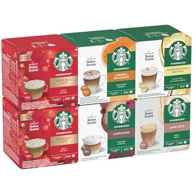 Starbucks Seasonal Kit Degustazione Bevande by Nescafé Dolce Gusto, 6 Confezioni da 12 Capsule (72 capsule compatibili Nescafé Dolce Gusto) Esclusiva Amazon Starbucks Seasonal Kit Degustazione Bevande by Nescafé Dolce Gusto, 6 Confezioni da 12 Capsule (72 capsule compatibili Nescafé Dolce Gusto) Esclusiva Amazon