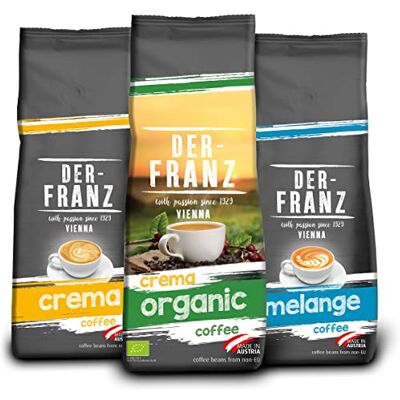 Der-Franz caffè Pack, macinato, 3 x 500 g, (1 x Crema, 1 x Melange, 1 x Crema biologico) Der-Franz caffè Pack, macinato, 3 x 500 g, (1 x Crema, 1 x Melange, 1 x Crema biologico)