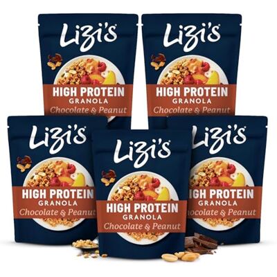 Candy Lizi's Muesli ad alto contenuto proteico, gusto cioccolato e arachidi, 350 g, confezione da 5 Candy Lizi's Muesli ad alto contenuto proteico, gusto cioccolato e arachidi, 350 g, confezione da 5