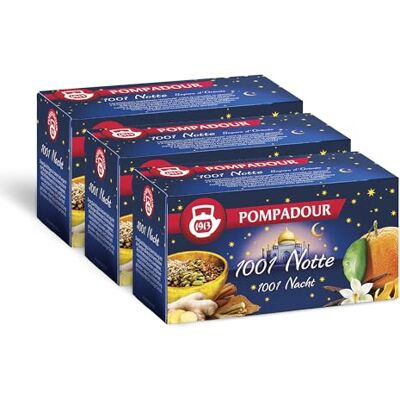 Pompadour , Infuso 1001 Notte, 60 Filtri (3 Confezioni da 20 Filtri), con Cannella, Zenzero e Cardamomo, Ideale per le Fredde Sere d'Inverno, Senza Lattosio, Glutine e Allergeni, Vegan Pompadour , Infuso 1001 Notte, 60 Filtri (3 Confezioni da 20 Filtri), con Cannella, Zenzero e Cardamomo, Ideale per le Fredde Sere d'Inverno, Senza Lattosio, Glutine e Allergeni, Vegan