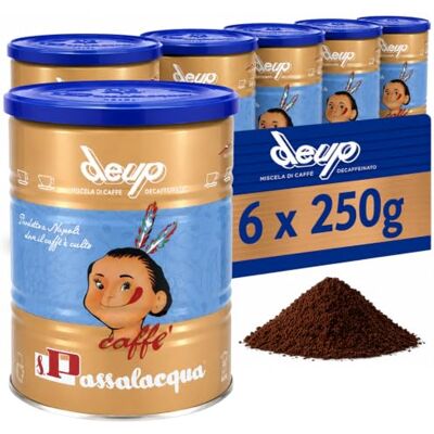 Passalacqua Deup Caffè Premium Macinato Decaffeinato – 6 Lattine 250g (1,5kg) Tostatura Autentica Napoletana 80% Arabica Ideale per Moka ed Espresso Aroma Intenso con Note di Cioccolato e Miele Passalacqua Deup Caffè Premium Macinato Decaffeinato – 6 Lattine 250g (1,5kg) Tostatura Autentica Napoletana 80% Arabica Ideale per Moka ed Espresso Aroma Intenso con Note di Cioccolato e Miele