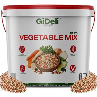 GiDeli Verdure per Zuppa Essiccate 1kg, Mix per Brodo senza Sale Verdure essiccate a pezzi, insaporitore per stufati e salse, secchiello con coperchio e manico GiDeli Verdure per Zuppa Essiccate 1kg, Mix per Brodo senza Sale Verdure essiccate a pezzi, insaporitore per stufati e salse, secchiello con coperchio e manico