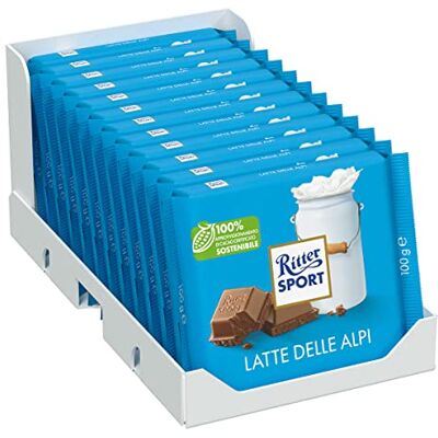 Ritter Sport Latte delle Alpi, Cioccolato al Latte, 12 Pezzi da 100g Ritter Sport Latte delle Alpi, Cioccolato al Latte, 12 Pezzi da 100g