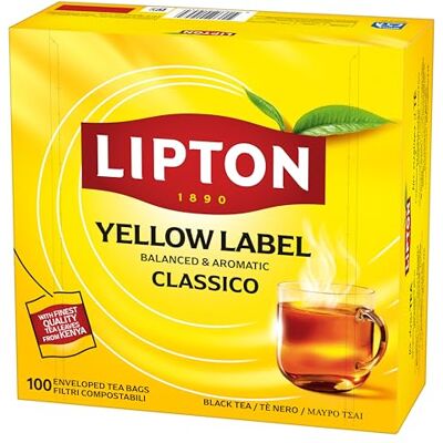 Lipton , Tè Nero Classico, Con Ingredienti 100% Naturali, Gusto Intenso ed equilibrato, ottimo per Tutte le Occasioni, Yellow Label, Confezione di Carta, Filtri Compostabili, 1000 Filtri Tè Nero 1 Lipton , Tè Nero Classico, Con Ingredienti 100% Naturali, Gusto Intenso ed equilibrato, ottimo per Tutte le Occasioni, Yellow Label, Confezione di Carta, Filtri Compostabili, 1000 Filtri Tè Nero 1