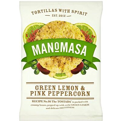 Manomasa Green Lemon & Pink Peppercorn Tortilla Chips 160g Manomasa Green Lemon & Pink Peppercorn Tortilla Chips 160g