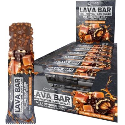 IronMaxx Lava Protein Bar Caramel Fudge Brownie 18x40g Barretta High Protein con cuore cremoso & topping arachidi-caramello A basso contenuto di zuccheri & senza olio di palma IronMaxx Lava Protein Bar Caramel Fudge Brownie 18x40g Barretta High Protein con cuore cremoso & topping arachidi-caramello A basso contenuto di zuccheri & senza olio di palma
