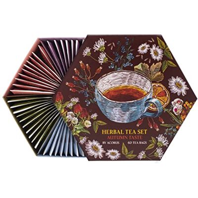 Acorus Set da tè dal gusto autunnale Confezione regalo in scatola di cesto di tè naturale di 6 gusti 60 bustine, alle erbe Acorus Set da tè dal gusto autunnale Confezione regalo in scatola di cesto di tè naturale di 6 gusti 60 bustine, alle erbe