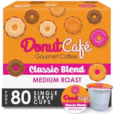 Donut Café Cialde di caffè monodose per Keurig K Cup, miscela classica, tostatura media, 80 pezzi Donut Café Cialde di caffè monodose per Keurig K Cup, miscela classica, tostatura media, 80 pezzi