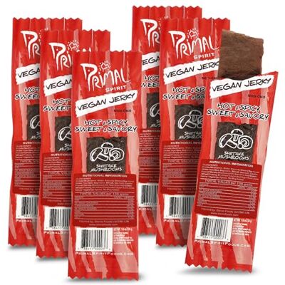 Primal Spirit Foods Primal Spirit, Vegan Meatless Jerky Strips High Energy, High Protein, Non-GMO, 93% Fat-Free Snacks, Vegan Jerky 28g, Pack of 6 Hot & Spicy Flavour Primal Spirit Foods Primal Spirit, Vegan Meatless Jerky Strips High Energy, High Protein, Non-GMO, 93% Fat-Free Snacks, Vegan Jerky 28g, Pack of 6 Hot & Spicy Flavour