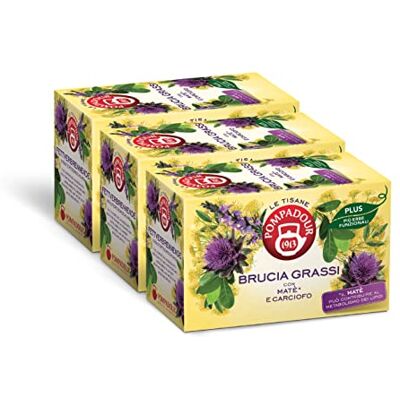 Pompadour , Tisana Brucia Grassi PLUS con Mate e Carciofo, 54 Filtri (3 Confezioni da 18 Filtri), Favorisce il Metabolismo dei Lipidi e una Depurazione dell’Organismo, Senza Lattosio, Glutine, Vegan Pompadour , Tisana Brucia Grassi PLUS con Mate e Carciofo, 54 Filtri (3 Confezioni da 18 Filtri), Favorisce il Metabolismo dei Lipidi e una Depurazione dell’Organismo, Senza Lattosio, Glutine, Vegan