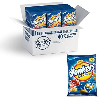 Yonkers , Snack al Formaggio, Irresistibili Anelli al Gusto Formaggio, Non Fritti, 40x30g (40 sacchetti da 30g) Yonkers , Snack al Formaggio, Irresistibili Anelli al Gusto Formaggio, Non Fritti, 40x30g (40 sacchetti da 30g)