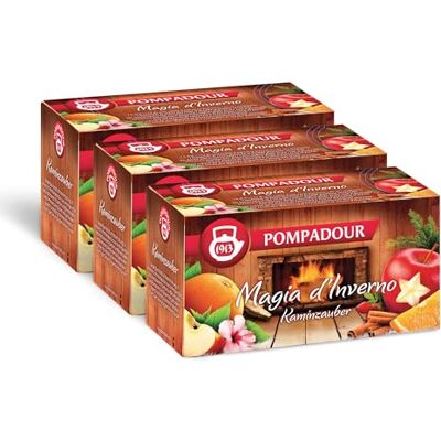 Pompadour , Infuso Magia d'Inverno, 60 Filtri (3 Confezioni da 20 Filtri), con Mela e Cannella, Ideale per le Fredde Sere d'Inverno, Senza Lattosio, Glutine e Allergeni, Vegan Pompadour , Infuso Magia d'Inverno, 60 Filtri (3 Confezioni da 20 Filtri), con Mela e Cannella, Ideale per le Fredde Sere d'Inverno, Senza Lattosio, Glutine e Allergeni, Vegan