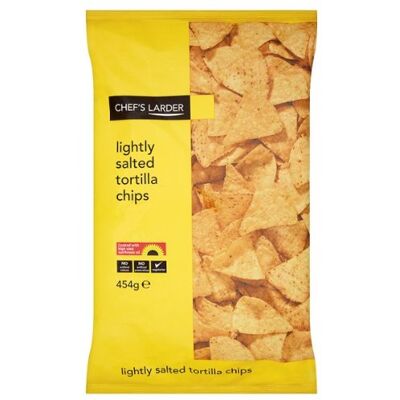 Chefs Larder Cuochi dispensa leggermente salata tortilla chips 1 x 454gram Chefs Larder Cuochi dispensa leggermente salata tortilla chips 1 x 454gram