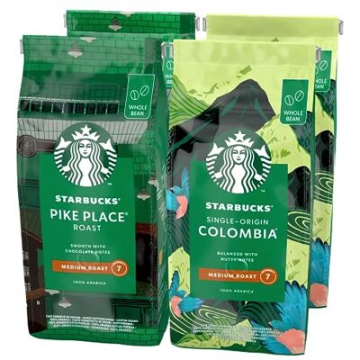 Starbucks Confezione Assortita Pike Place Roast e Single-Origin Colombia Caffè in Grani, 4 Sacchetti da 450g (1,8kg) Starbucks Confezione Assortita Pike Place Roast e Single-Origin Colombia Caffè in Grani, 4 Sacchetti da 450g (1,8kg)