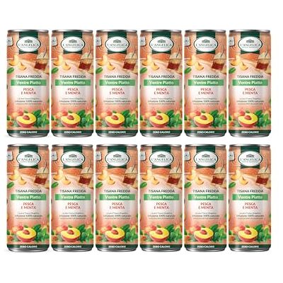 L'Angelica , Tisana Fredda, Ventre Piatto, Gusto Pesca e Menta, Contrasta il Gonfiore, Zero Calorie, Infusione 100% Naturale, Senza Zuccheri Nè Conservanti, 12 Lattine da 240ml L'Angelica , Tisana Fredda, Ventre Piatto, Gusto Pesca e Menta, Contrasta il Gonfiore, Zero Calorie, Infusione 100% Naturale, Senza Zuccheri Nè Conservanti, 12 Lattine da 240ml