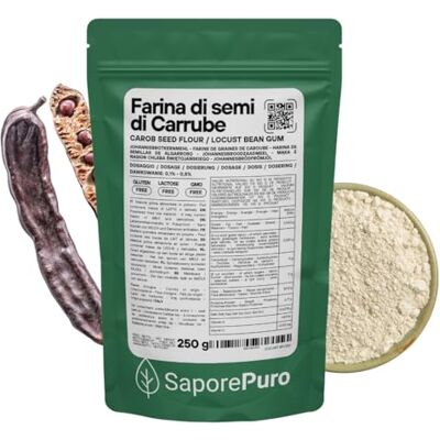 SaporePuro Farina di Semi di Carrube 250 gr SENZA GLUTINE Addensante e gelificante naturale 100% puro Ideale per Gelati, Sorbetti, Dolci e Salse SaporePuro Farina di Semi di Carrube 250 gr SENZA GLUTINE Addensante e gelificante naturale 100% puro Ideale per Gelati, Sorbetti, Dolci e Salse