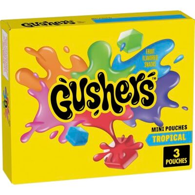 Gushers Snack aromatizzati alla frutta tropicale, mini sacchetti, 3 ct Mini sacchetti confezionati singolarmente, centro liquido succoso, senza glutine, senza gelatina, buona fonte di vitamina C Gushers Snack aromatizzati alla frutta tropicale, mini sacchetti, 3 ct Mini sacchetti confezionati singolarmente, centro liquido succoso, senza glutine, senza gelatina, buona fonte di vitamina C