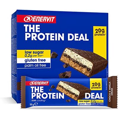 Enervit , The Protein Deal Choco & Vanilla Dream, Barrette Proteiche, Gusto Vaniglia e Cioccolato Fondente, 20g di Proteine, 0,2g di Zuccheri, Snack Goloso e Salutare, Senza Glutine, 12 Barrette da 55g Enervit , The Protein Deal Choco & Vanilla Dream, Barrette Proteiche, Gusto Vaniglia e Cioccolato Fondente, 20g di Proteine, 0,2g di Zuccheri, Snack Goloso e Salutare, Senza Glutine, 12 Barrette da 55g