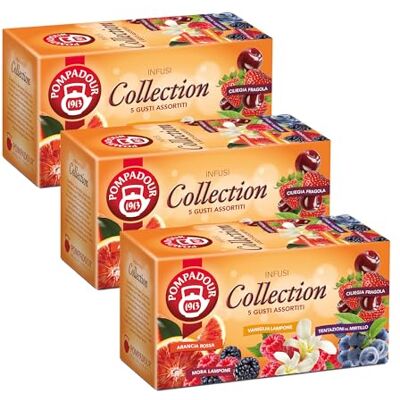 Pompadour , Collection Infusi alla Frutta, 5 Gusti Assortiti, 75 Filtri (3 Confezioni da 25 Filtri), Ideali per Tutta la Famiglia, Senza Lattosio, Glutine e Allergeni, Vegan Pompadour , Collection Infusi alla Frutta, 5 Gusti Assortiti, 75 Filtri (3 Confezioni da 25 Filtri), Ideali per Tutta la Famiglia, Senza Lattosio, Glutine e Allergeni, Vegan