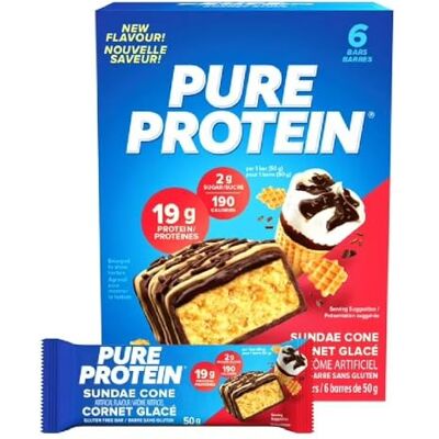Pure Barrette ad Alto Contenuto Proteico, Snack Senza Glutine e a Basso Contenuto di Zuccheri, Supporto all’Allenamento, Cono Gelato, 6 Barrette (50 g ciascuna) Pure Barrette ad Alto Contenuto Proteico, Snack Senza Glutine e a Basso Contenuto di Zuccheri, Supporto all’Allenamento, Cono Gelato, 6 Barrette (50 g ciascuna)